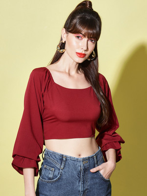 Moda Rapido Casual Solid Women Maroon Top