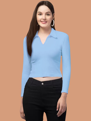 NAVYANKAA Casual Solid Women Blue Top