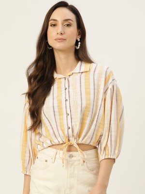 Rue Collection Casual Striped Women Yellow, White Top