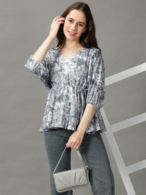 SHOWOFFFF Casual Printed Women Grey Top