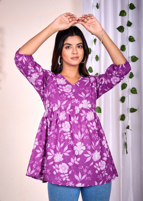 Ayaan Fashion Party Printed Women Purple Top