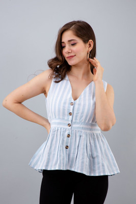 ADRIANA Casual Striped Women White Top