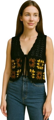 Classye Creation Casual Embroidered Women Black Top