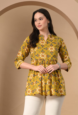 KAAHEERA Casual Floral Print Women Yellow Top