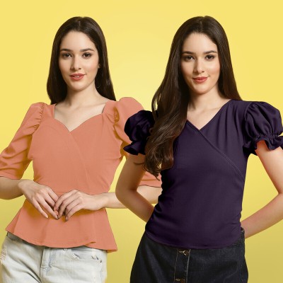 METRONAUT Casual Solid Women Orange, Purple Top