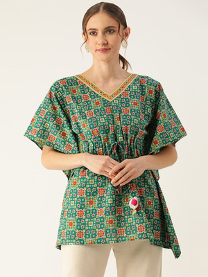 FABRIC FITOOR Casual Printed Women Green Top