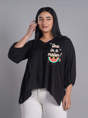 LetsDressUp Casual Printed Women Black Top