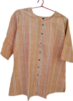 MN FASHION Casual Striped Women Orange, Black Top