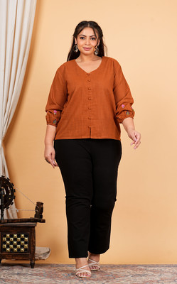 IKRASS Casual Solid Women Brown Top