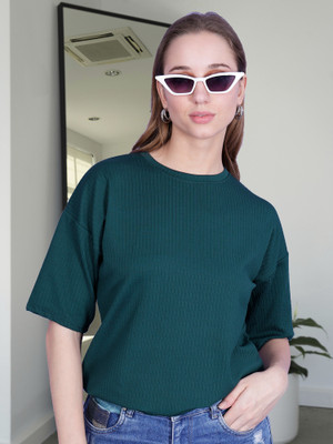 VDTREND Solid Women Round Neck Green T-Shirt