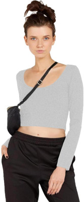THE BLAZZE Casual Solid Women Grey Top