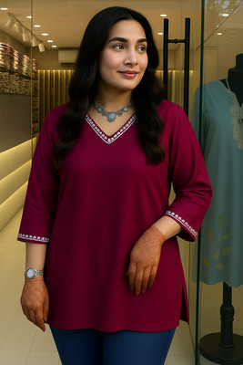 AGOKAI Casual Solid Women Maroon Top