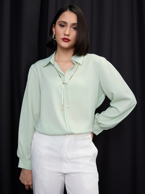 Globus Formal Solid Women Green Top