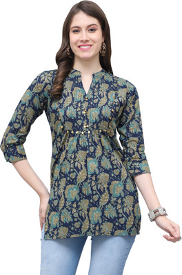 HouseOfCommon Women Printed Straight Kurta(Dark Blue, Green)