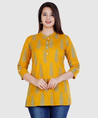 siddhanam Casual 3/4 Sleeve Printed Women Yellow Top