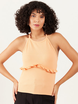 ATHENA Casual Solid Women Orange Top