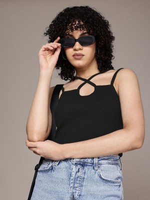 Roadster Casual Solid Women Black Top