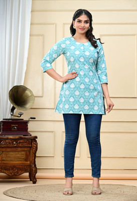 Ankira Casual Floral Print Women Light Blue Top