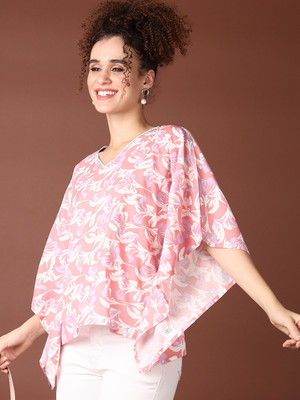 V-MART Casual Printed Women Pink Top