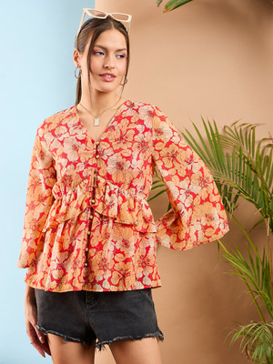 SASSAFRAS Casual Printed Women Red Top