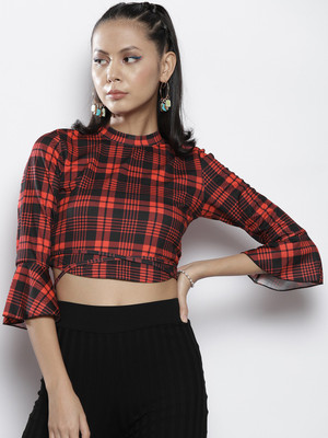 SASSAFRAS Casual Checkered Women Red Top