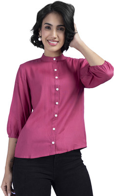 SOJNI Casual Solid Women Pink Top