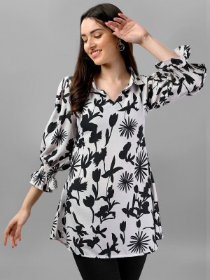 PIRUZA Casual Printed Women Black, White Top