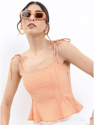 Tokyo Talkies Casual Checkered Women Brown Top
