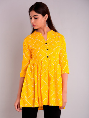 FEBIA Casual 3/4 Sleeve Printed Women Yellow Top