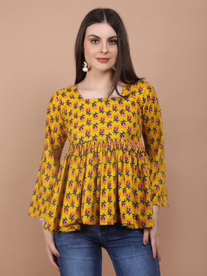 kurtiskraft Casual Floral Print Women Yellow Top