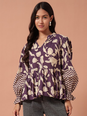 THE DRY STATE Casual Floral Print Women Purple Top