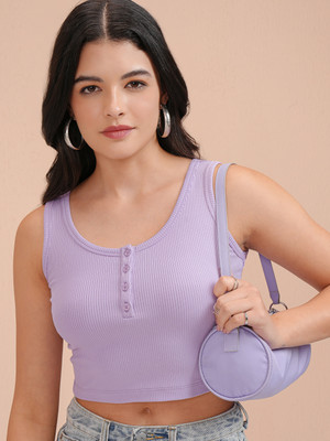 Tokyo Talkies Casual Solid Women Purple Top