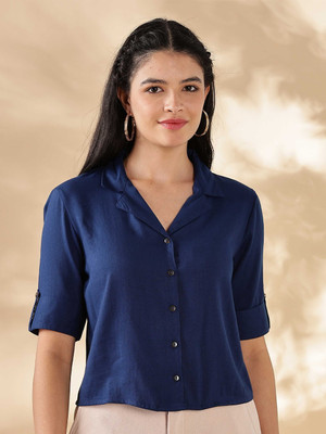 ANOUK Casual Solid Women Blue Top