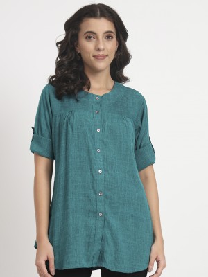 ANGOORI FASHION Casual Self Design Women Dark Green Top