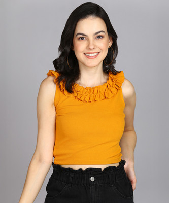 Prettify Casual Solid Women Yellow Top
