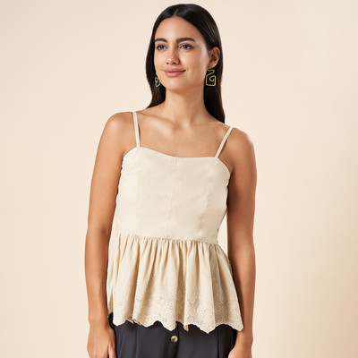 Akkriti by Pantaloons Casual Solid Women Beige Top