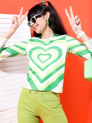 Tokyo Talkies Casual Printed Women Green Top