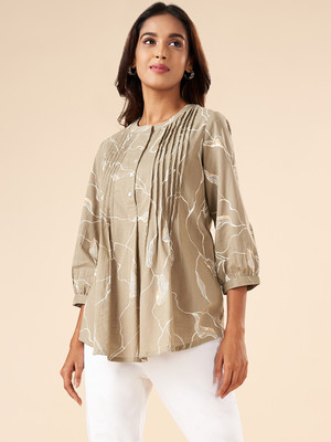 Akkriti by Pantaloons Casual Printed Women Brown, White Top