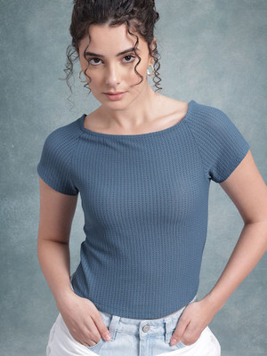 Roadster Casual Self Design Women Pink Top