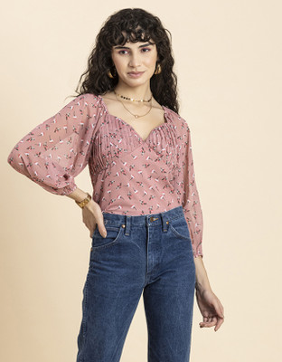 moomaya Casual Printed Women Orange Top