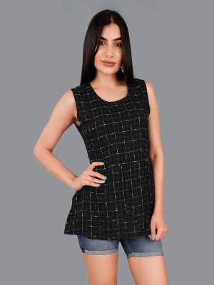 french crown Casual Checkered Women Black Top