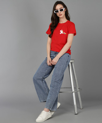 Devestir Fashion Casual Printed Women Red Top