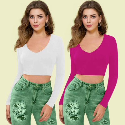 Dream Beauty Fashion Casual Solid Women Pink, White Top
