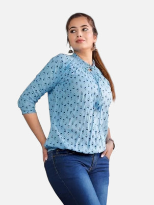 Pittra4ever Casual Printed Women Blue Top