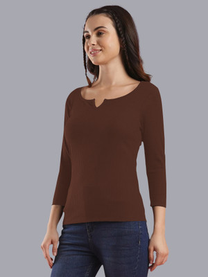 Kashonaa Casual Solid Women Brown Top