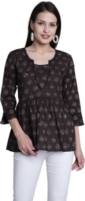 Wonder Weave Casual Printed Women Brown Top