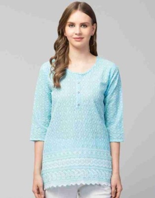 Newlly Casual Embroidered Women Light Blue, White Top