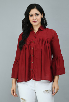 RUDRA ONLINE Formal Solid Women Maroon Top