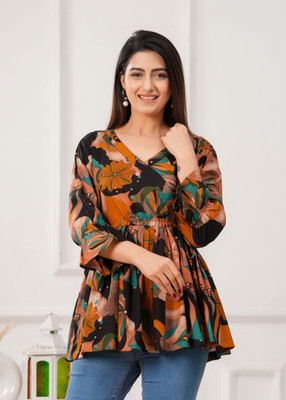 Threadflix Casual Floral Print Women Maroon Top