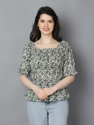 ZUVINO Casual Printed Women Grey Top